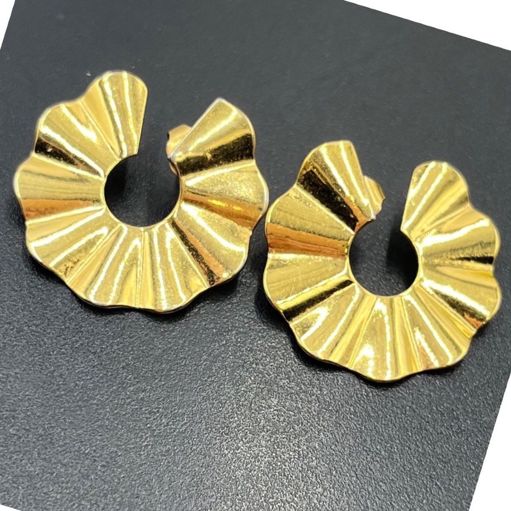 J. Crew Gold Tone Wavy Circular Crinkle Fan Earrings